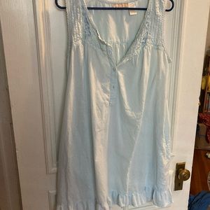 La Cera 100% Cotton Light Blue Chemise Night Gown with lace trim and pockets